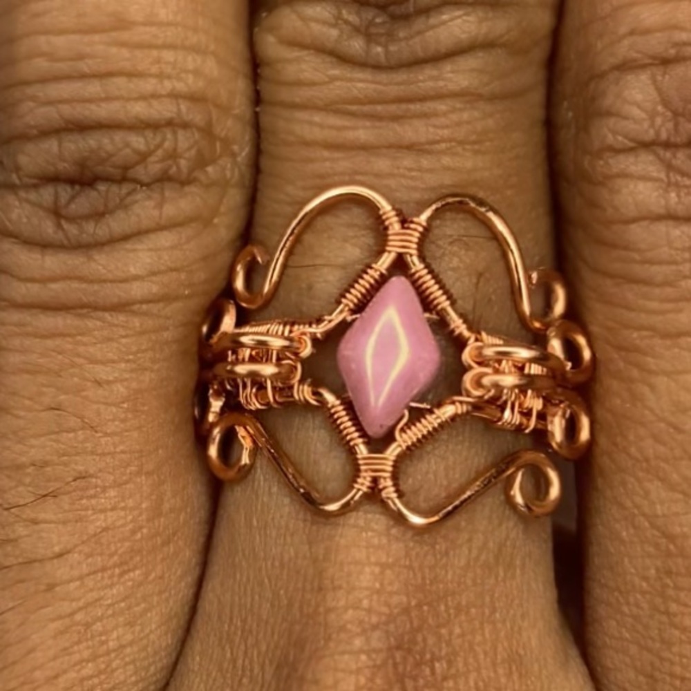Elegant Pink and Gold Wire Wrapped Ring